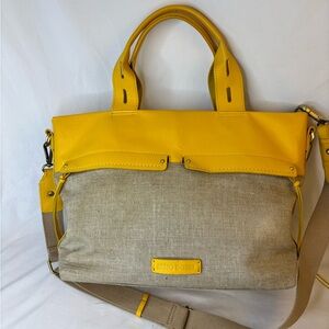 Nino BOSSI Large Yellow Leather and Tan‎ Tweed Women's Bag